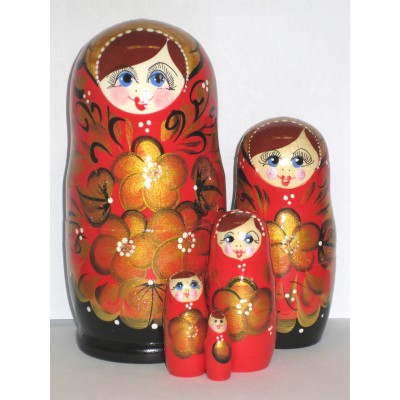 1007 - Red and Black Floral Matryoshka Russian Nesting Dolls