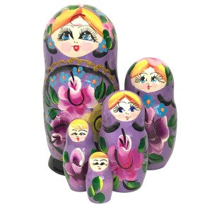 1077 - Purple Floral Matryoshka Russian Nesting Dolls