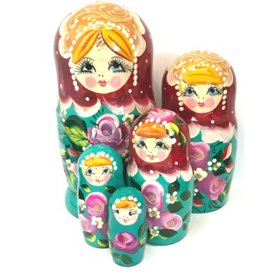 1152 - Matriochka Poupées Russes Motif Floral Rouge et Vert