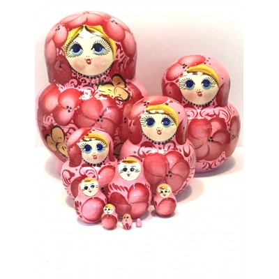 1219 - Pink Floral Matryoshka Russian Nesting Dolls