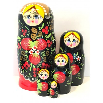 1271 - Red and Black Strawberries Matryoshka Russian Nesting Dolls