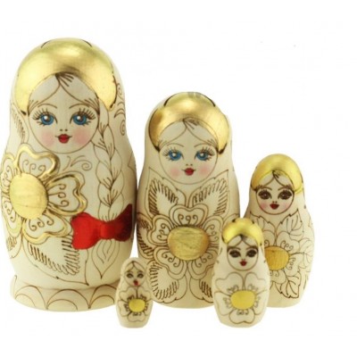 1385 - Woodburned Floral Matryoshka Russian Nesting Dolls