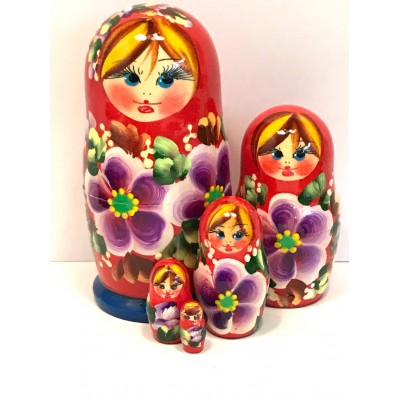 1395 - Blue and Red Floral Matryoshka Russian Nesting Doll
