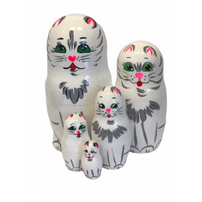 1439 - White Cats Matryoshka Russian Nesting Doll