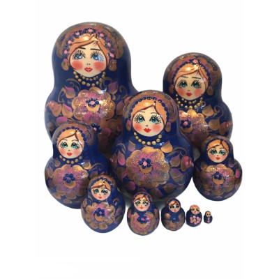 1459 - Gold and Blue Floral Matryoshka Russian Nesting Dolls 1459 - Gold and Blue Floral Matryoshka Russian Nesting Dolls
