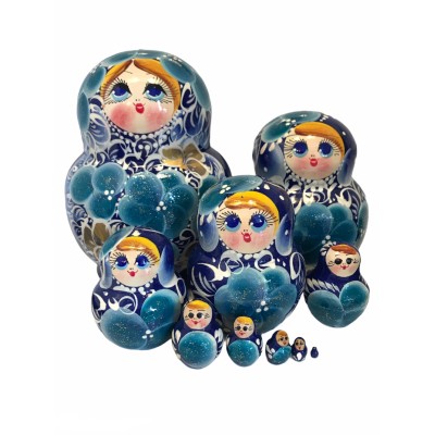 1472 - Blue Floral Matryoshka Russian Nesting Dolls