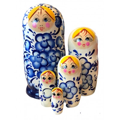 1548 - Blue and White Floral Matryoshka Russian Nesting Doll