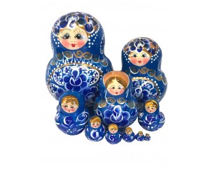 1582 - Matriochka Poupées Russes Motif Floral Bleu