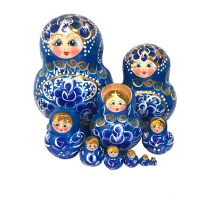 1582 - Blue Floral Matryoshka Russian Nesting Doll