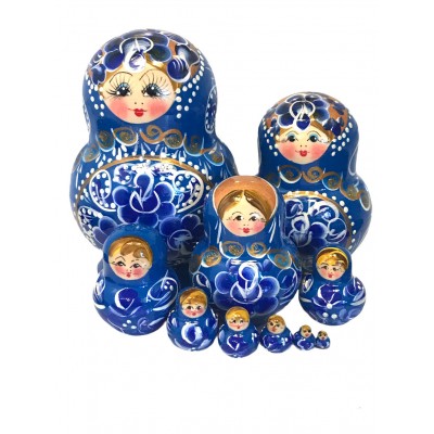 1582 - Blue Floral Matryoshka Russian Nesting Doll