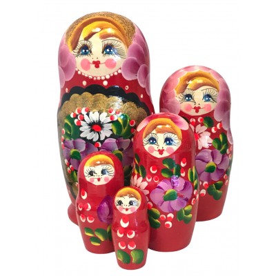 1616 - Red Floral Matryoshka Russian Nesting Dolls