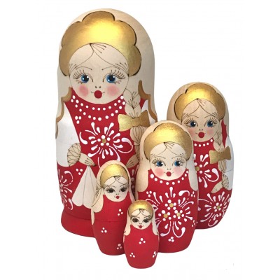 1619 - Woodburned Red Matryoshka Russian Nesting Dolls