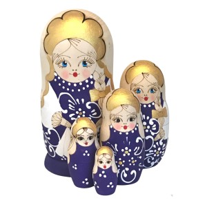 1620 - Woodburned Blue Matryoshka Russian Nesting Dolls