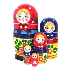 1627 - Matriochka Poupées Russes Motif Floral Rouge et Bleu