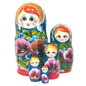 1628 - Matriochka Poupées Russes Motif Floral Rouge et Bleu 1628 - Matriochka Poupées Russes Motif Floral Rouge et Bleu