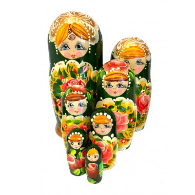 1631 - Green Floral Matryoshka Russian Nesting Doll