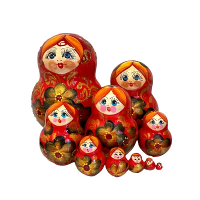 1640 - Matriochka Poupées Russes Motif Floral Rouge et Noir