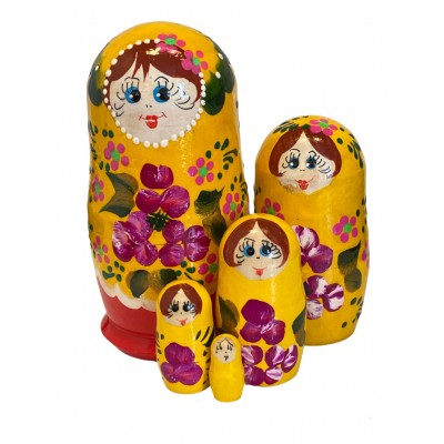 1659 - Yellow and Red Floral Matryoshka Russian Nesting Dolls