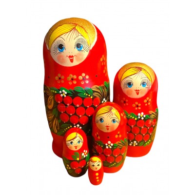 1709 - Red and Black Floral Matryoshka Russian Nesting Dolls