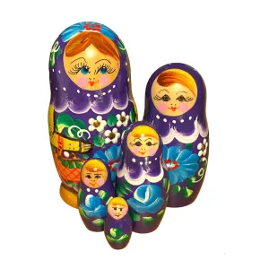 1728 - Matriochka Poupées Russes Motif Mauve avec Panier