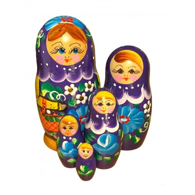 1729 - Matryoshka Russian Dolls Purple with Basket