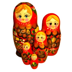 1729 - Matriochka Poupées Russes Motif Rouge avec Panier 1729 - Matriochka Poupées Russes Motif Rouge avec Panier