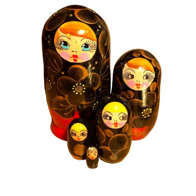 1734 - Red and Black Floral Matryoshka Russian Nesting Dolls