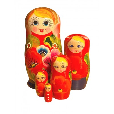 1737 - Red and Blue Floral Matryoshka Russian Nesting Dolls