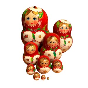 1754  - Matriochka Poupées Russes Motif Floral Rouge