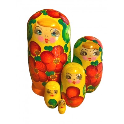 1775 - Yellow and Orange Floral Matryoshka Russian Nesting Dolls