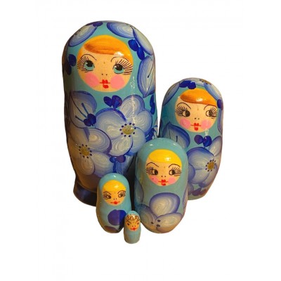 1779 - Blue Floral Matryoshka Russian Nesting Doll