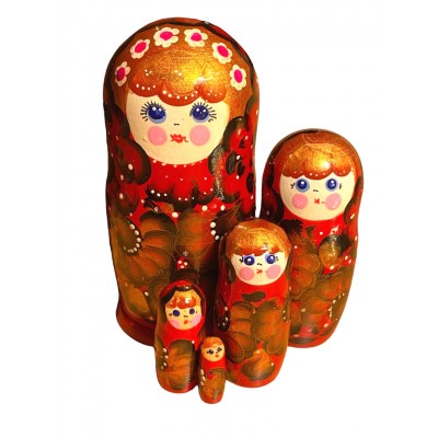 1781 - Red and Black Floral Matryoshka Russian Nesting Dolls