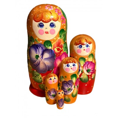 1786 - Red and Gold Floral Matryoshka Russian Nesting Dolls