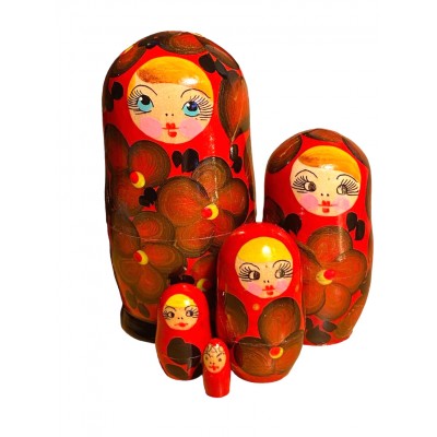 1788 - Red and Black Floral Matryoshka Russian Nesting Dolls