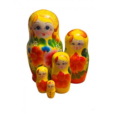 1792 - Yellow and Red Floral Matryoshka Russian Nesting Dolls
