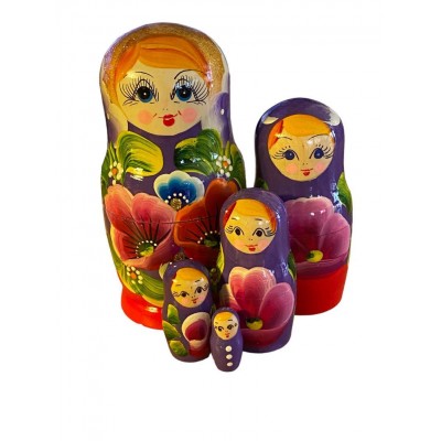 1801 - Red and Purple Floral Matryoshka Russian Nesting Dolls
