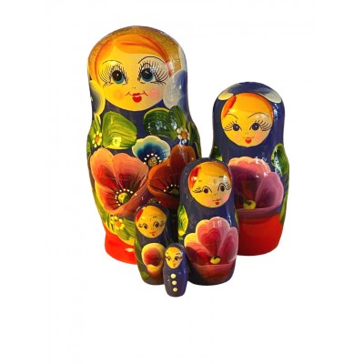 1802 - Red and Blue Floral Matryoshka Russian Nesting Dolls
