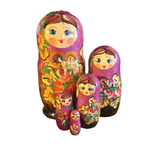 1811 - Matriochka Poupées Russes Motif Floral Noir et Rose