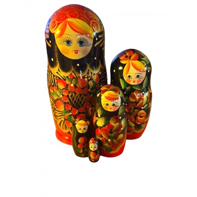 1815 - Red and Black Floral Matryoshka Russian Nesting Dolls