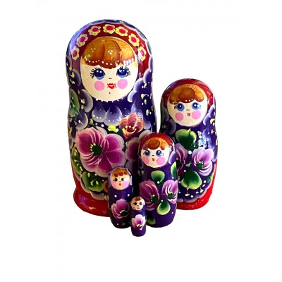 1827 - Red and Purple Floral Matryoshka Russian Nesting Dolls