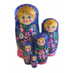 1831 - Blue and Pink Floral Matryoshka Russian Nesting Doll