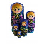 1832 - Blue and Turquoise Floral Matryoshka Russian Nesting Dolls