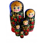1834 - Matryoshka Russian Nesting Dolls Red and Black with Strawberries