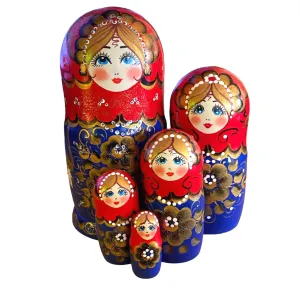 1837 - Matriochka Poupées Russes Motif Floral Rouge et Bleu 1837 - Matriochka Poupées Russes Motif Floral Rouge et Bleu