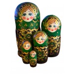 1838 - Black and Green Floral Matryoshka Russian Nesting Dolls