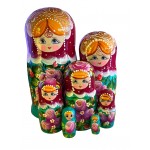 1843 - Burgundy and Turquoise Floral Matryoshka Russian Nesting Dolls