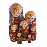 1844 - Red and Purple Floral Matryoshka Russian Nesting Dolls