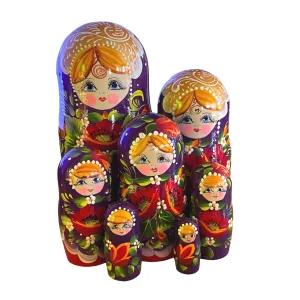 1844 - Matriochka Poupées Russes Motif Floral Rouge et Mauve 1844 - Matriochka Poupées Russes Motif Floral Rouge et Mauve
