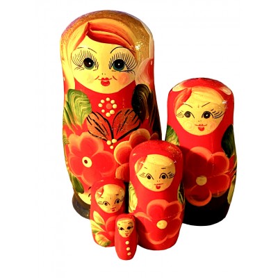 1847 - Red and Blue Floral Matryoshka Russian Nesting Dolls
