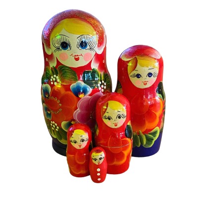 1849 - Red and Blue Floral Matryoshka Russian Nesting Dolls